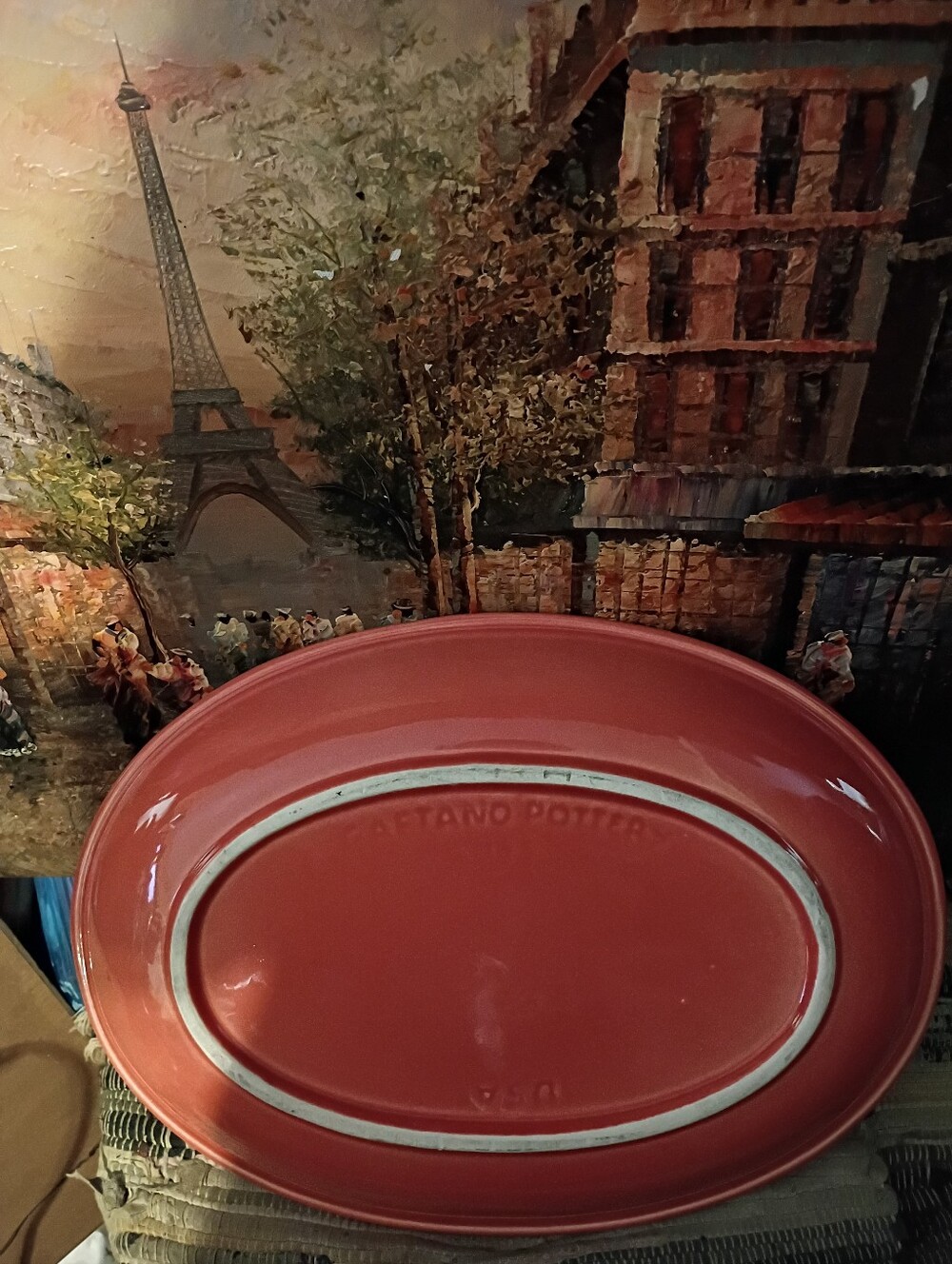 Gaetano Orange Coral Oval Serving Platter Made In U.S.A Size 15.5"×11" VINTAGE